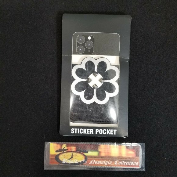 NEW Black Studded Flower Phone Sticker Pocket Wallet w/ Air Pod Case - Picture 3 of 6